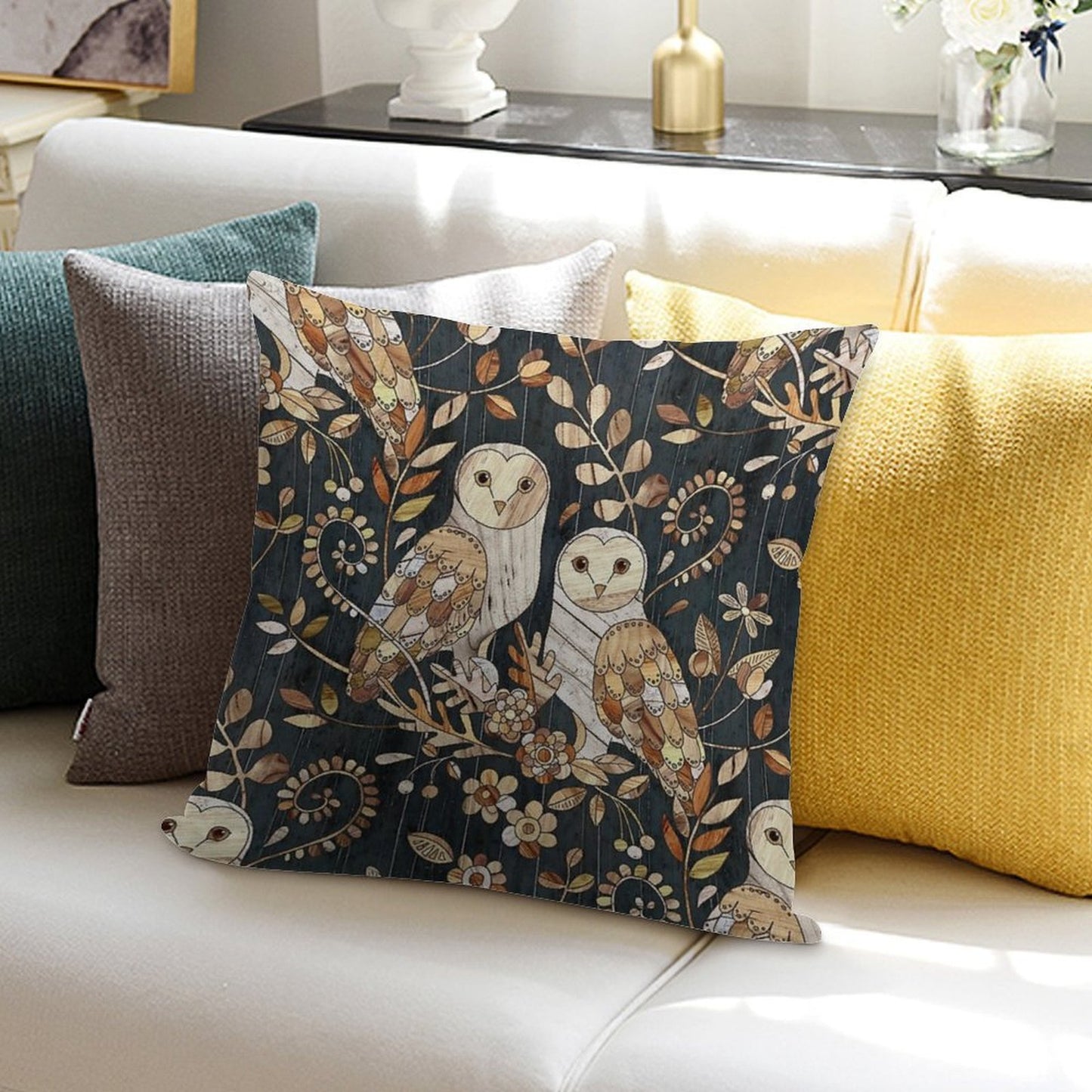 Wooden Wonderland Barn Owl Collage Soft Luxury Feel Throw Pillow