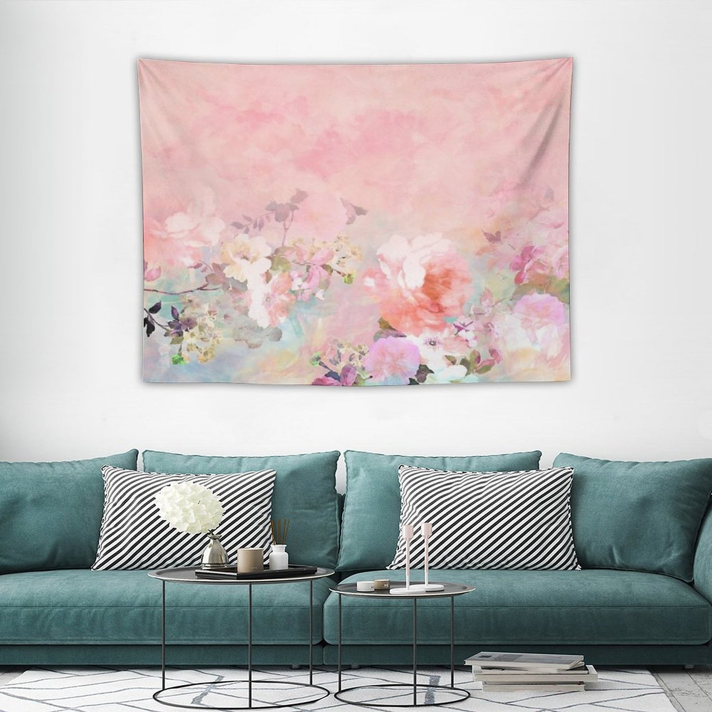 Pastel Blush Watercolor Ombre Floral Watercolor Tapestry