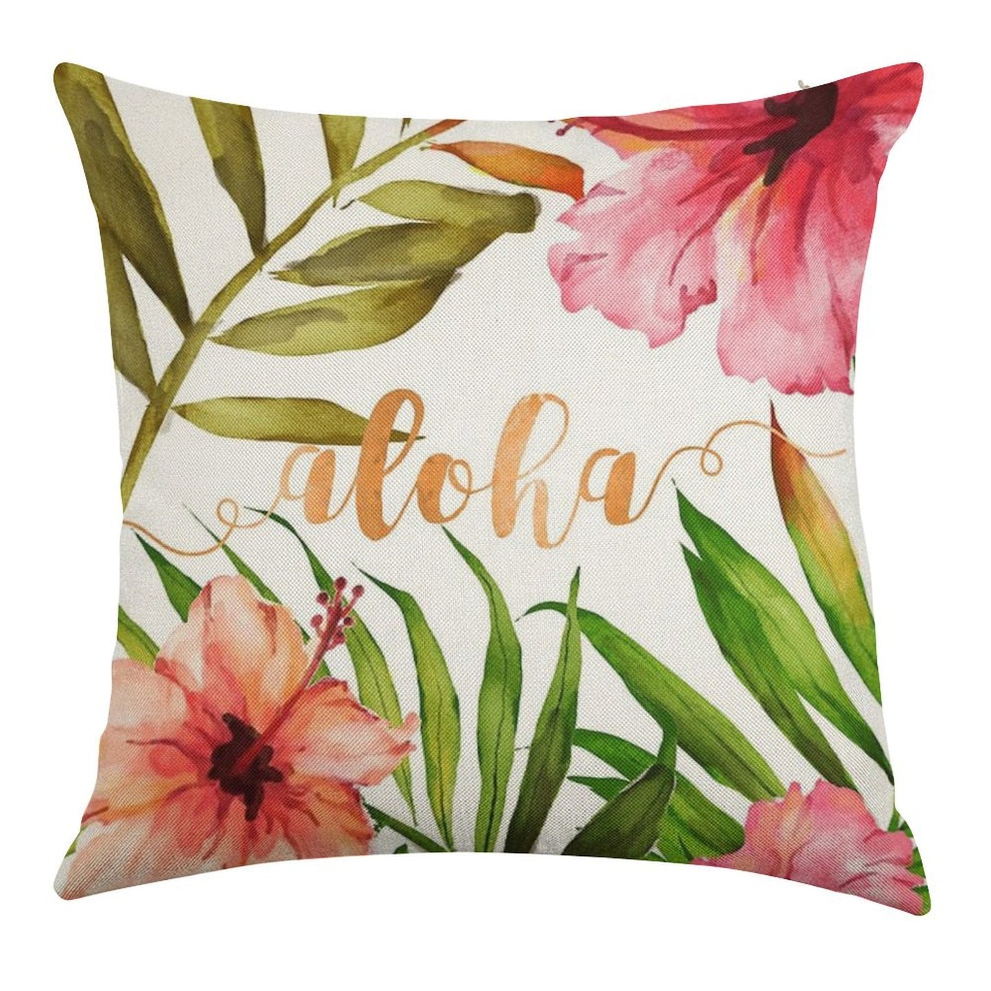 Aloha Tropical Hawaiian Floral Watercolor Linen Throw Pillow Cover