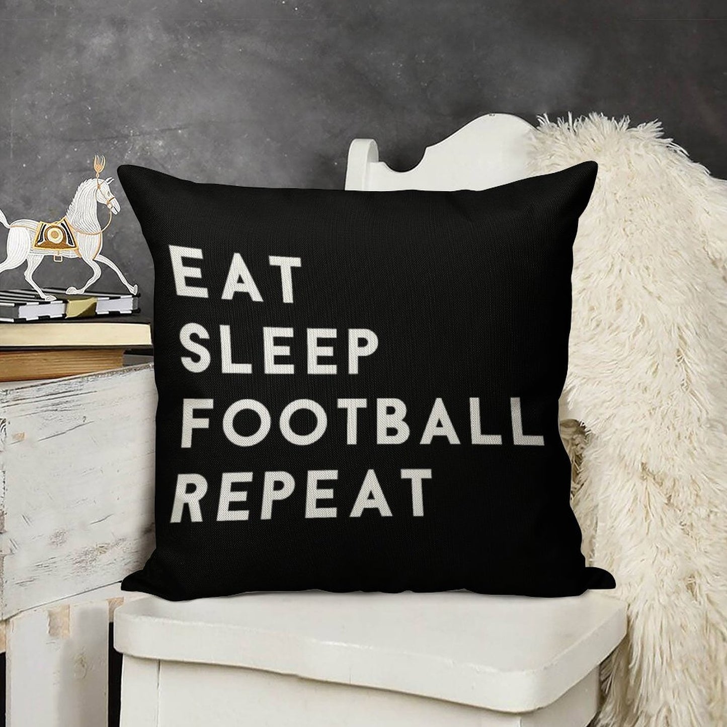 Eat Sleep Football Repeat Linen Throw Pillow Cover