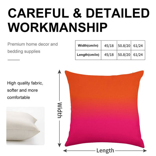 Neon Orange And Neon Pink Ombre Shade Color Fade Linen Throw Pillow Cover
