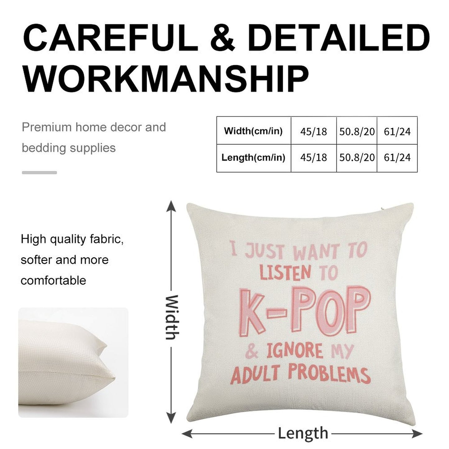 I Just Want to Listen to Kpop And Forget About My Adult Problems Linen Throw Pillow Cover
