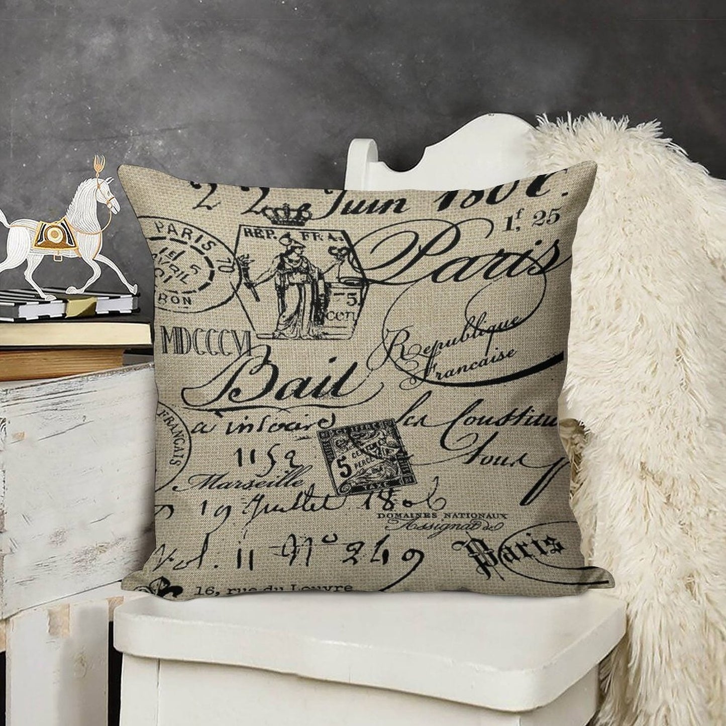 French Script Pillow Linen Throw Pillow Cover