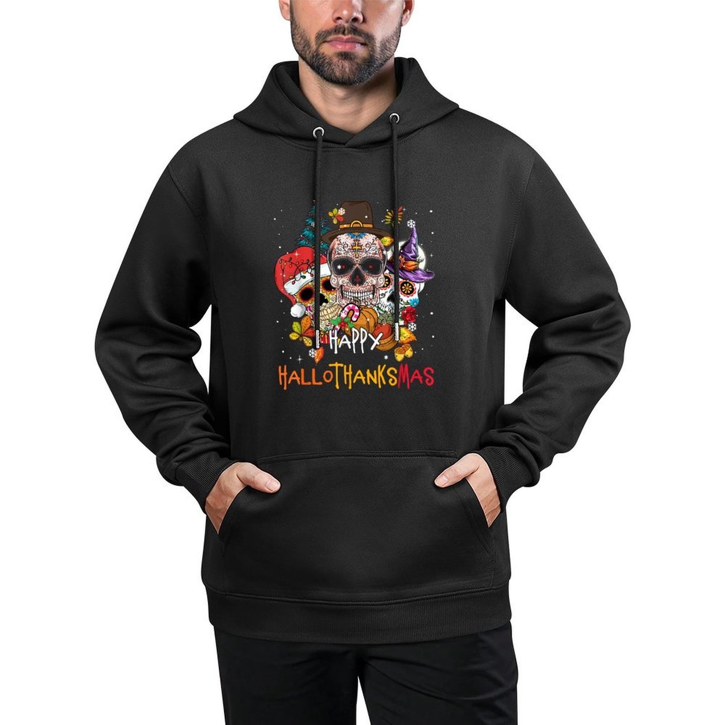 Sugar-Skull Skeleton Halloween Xmas Happy Hallothanksmas Versatile Streetwear Hoodie