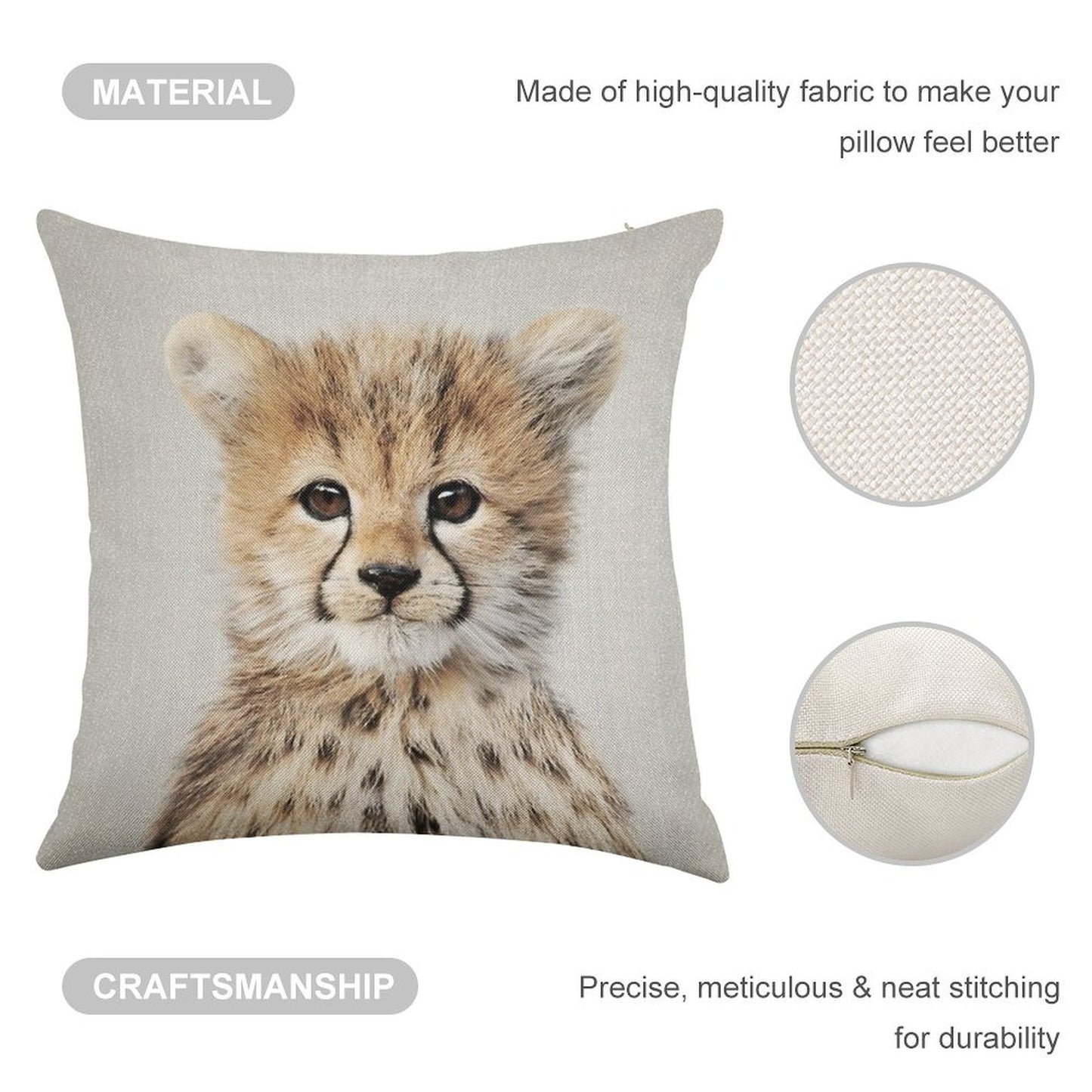 Baby Cheetah - Colorful Linen Throw Pillow Cover