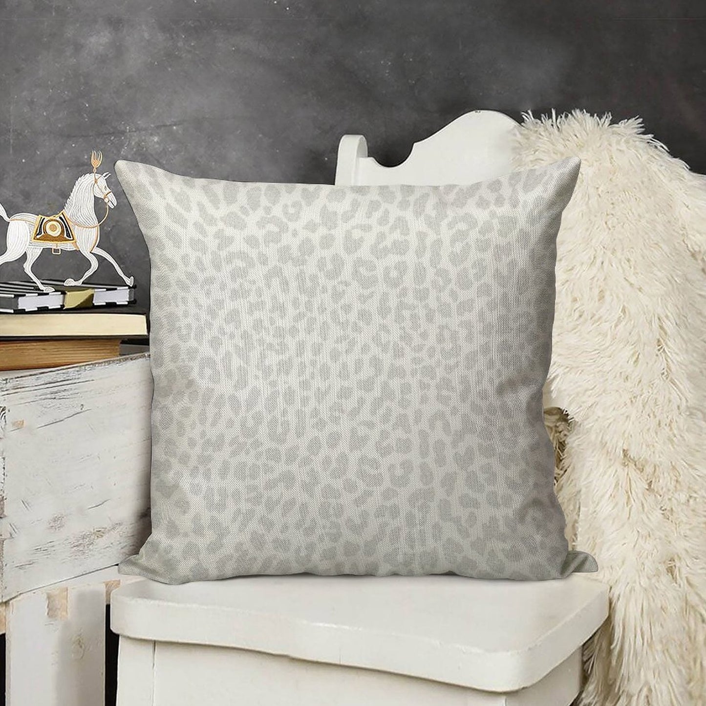 Pale Gray Leopard Linen Throw Pillow Cover