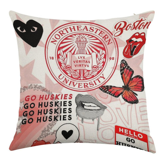 NORTHEASTERN COLLAGE Linen Throw Pillow Cover
