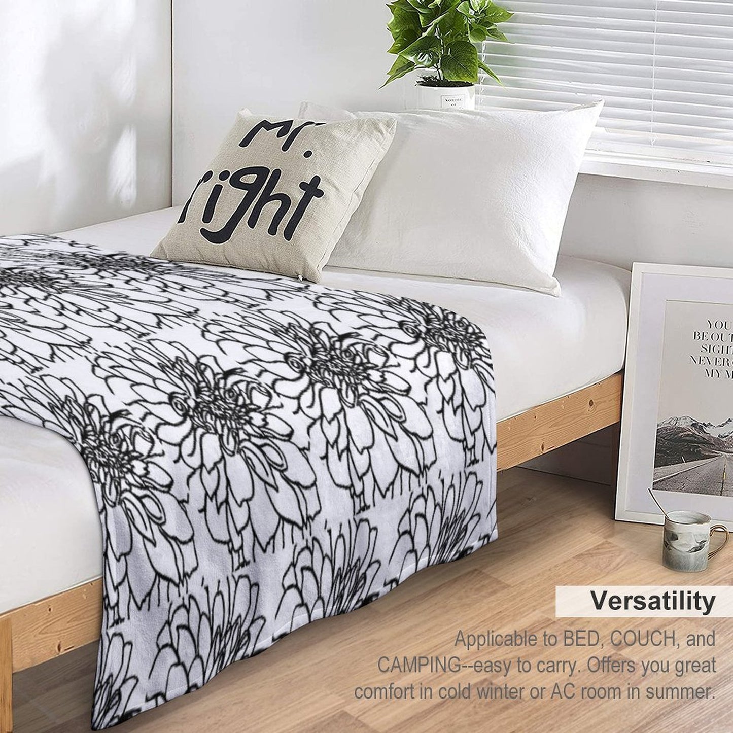 Black And White Dahlia with A Little Bee Throw Blanket