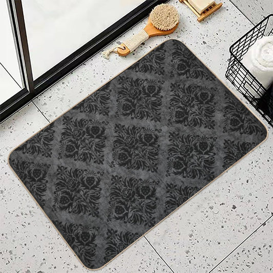Gothic Black Damask Bath Mat