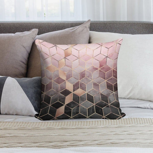 Pink And Grey Gradient Cubes Soft High-Density Material Throw Pillow