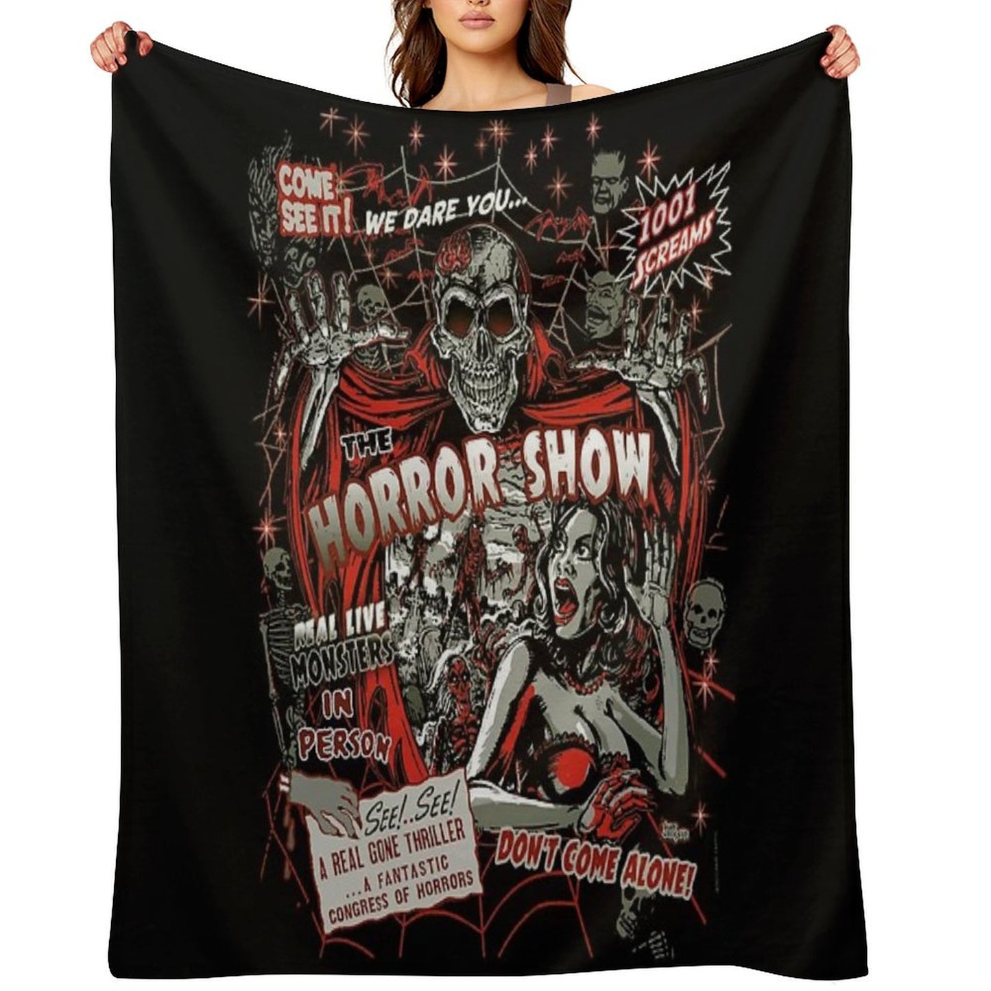 Spook Show Horror Movie Monsters Throw Blanket