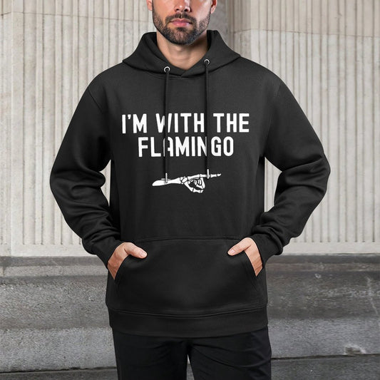Im With The Flamingo Funny Halloween Spooky Skeleton Hand Shrink-Resistant Hoodie