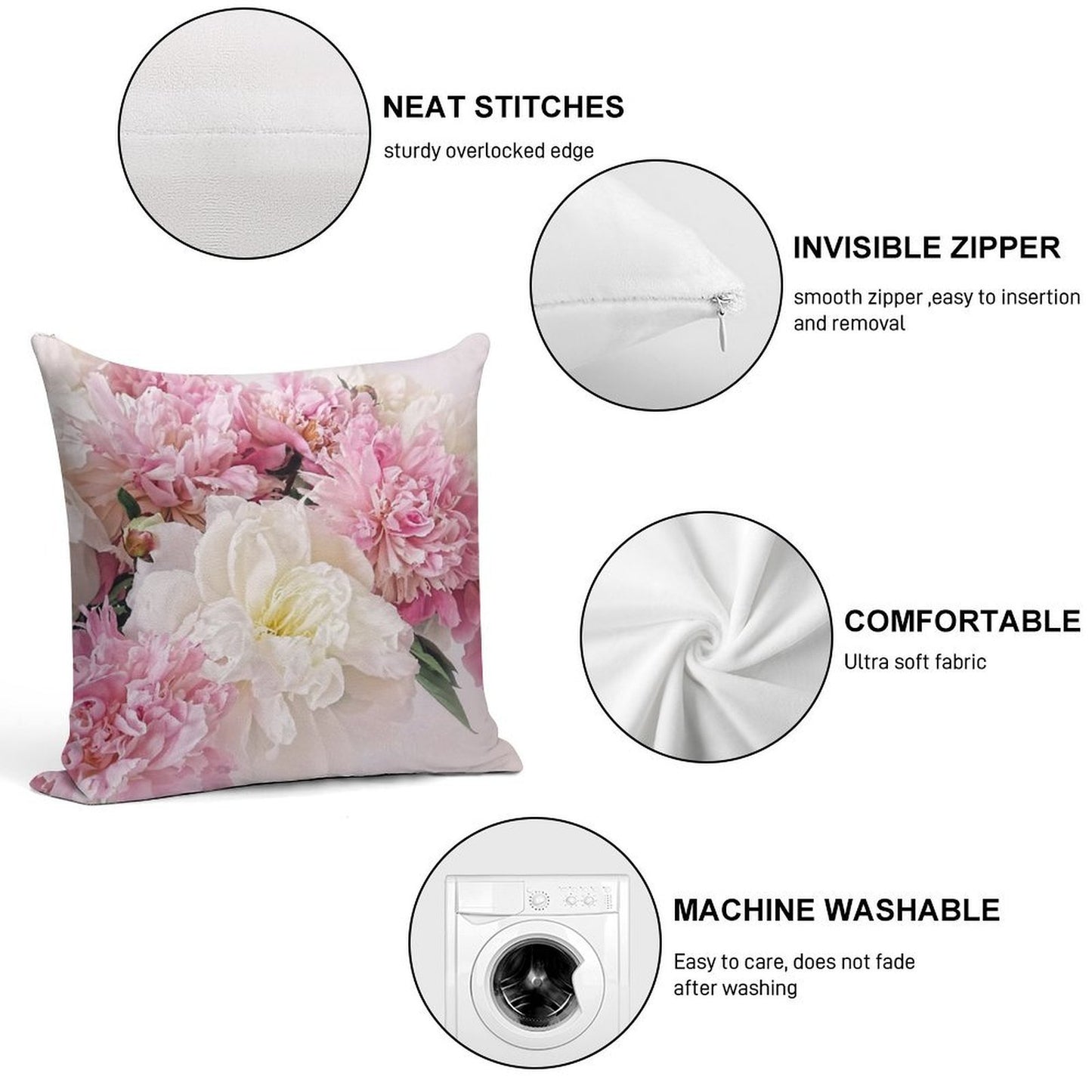Peonies Soft Skin-Friendly Throw Pillow
