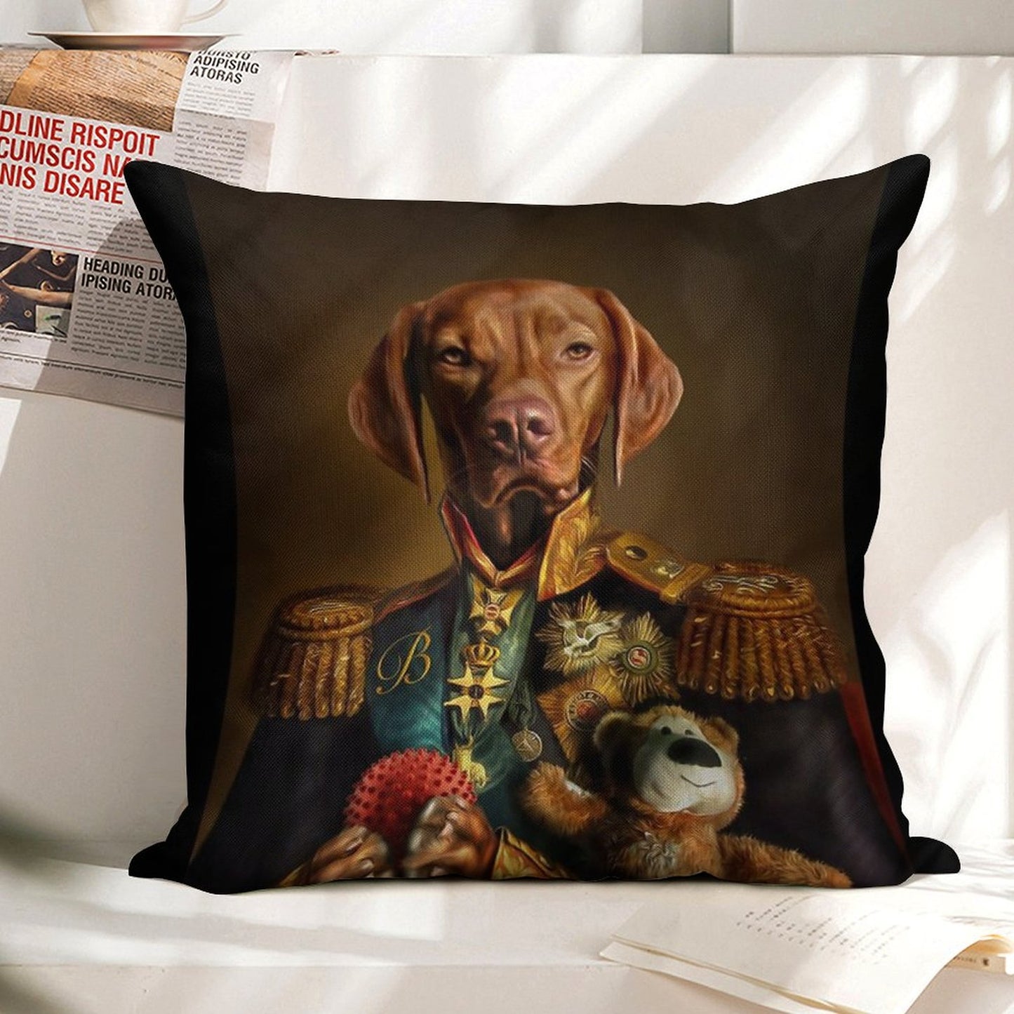 Bertie The Hungarian Vizsla - Dog Portrait Linen Throw Pillow Cover