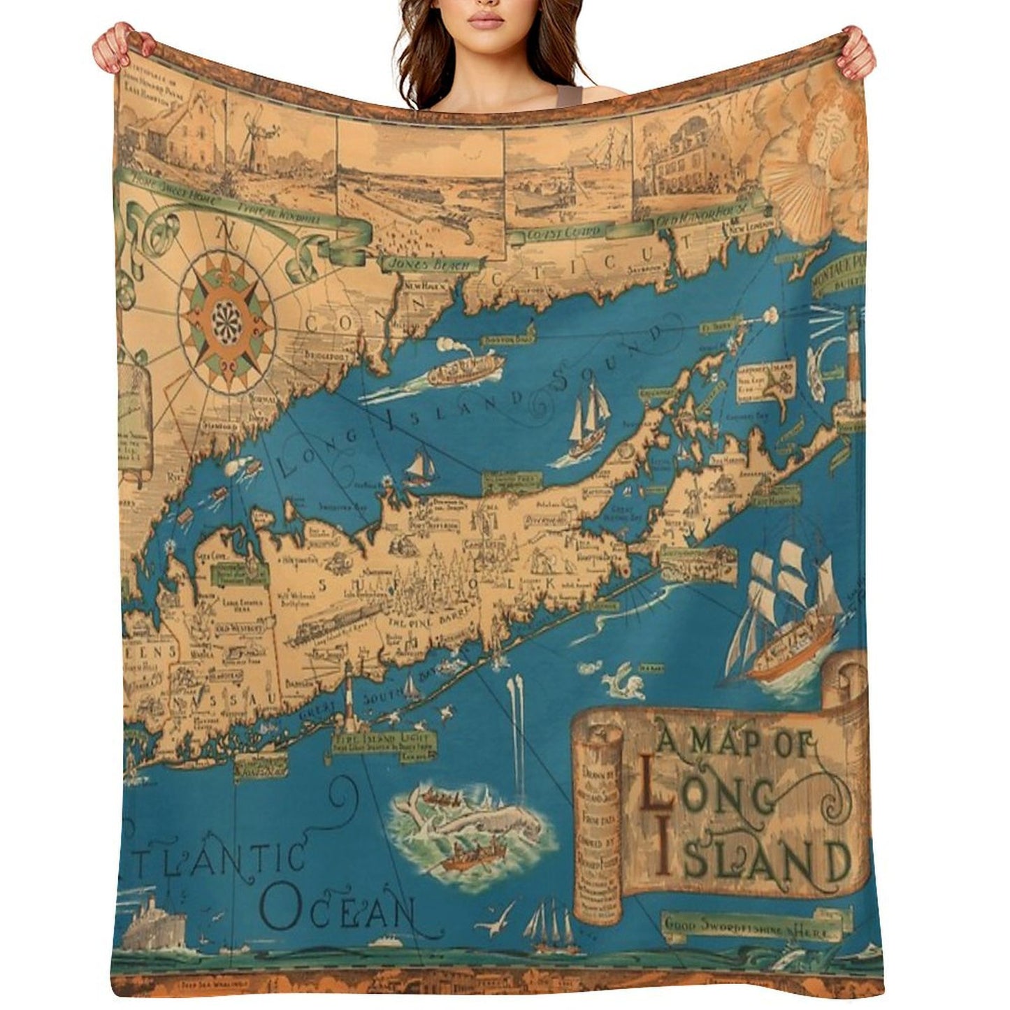 1953 Long Island Map - Special Gift Idea Throw Blanket