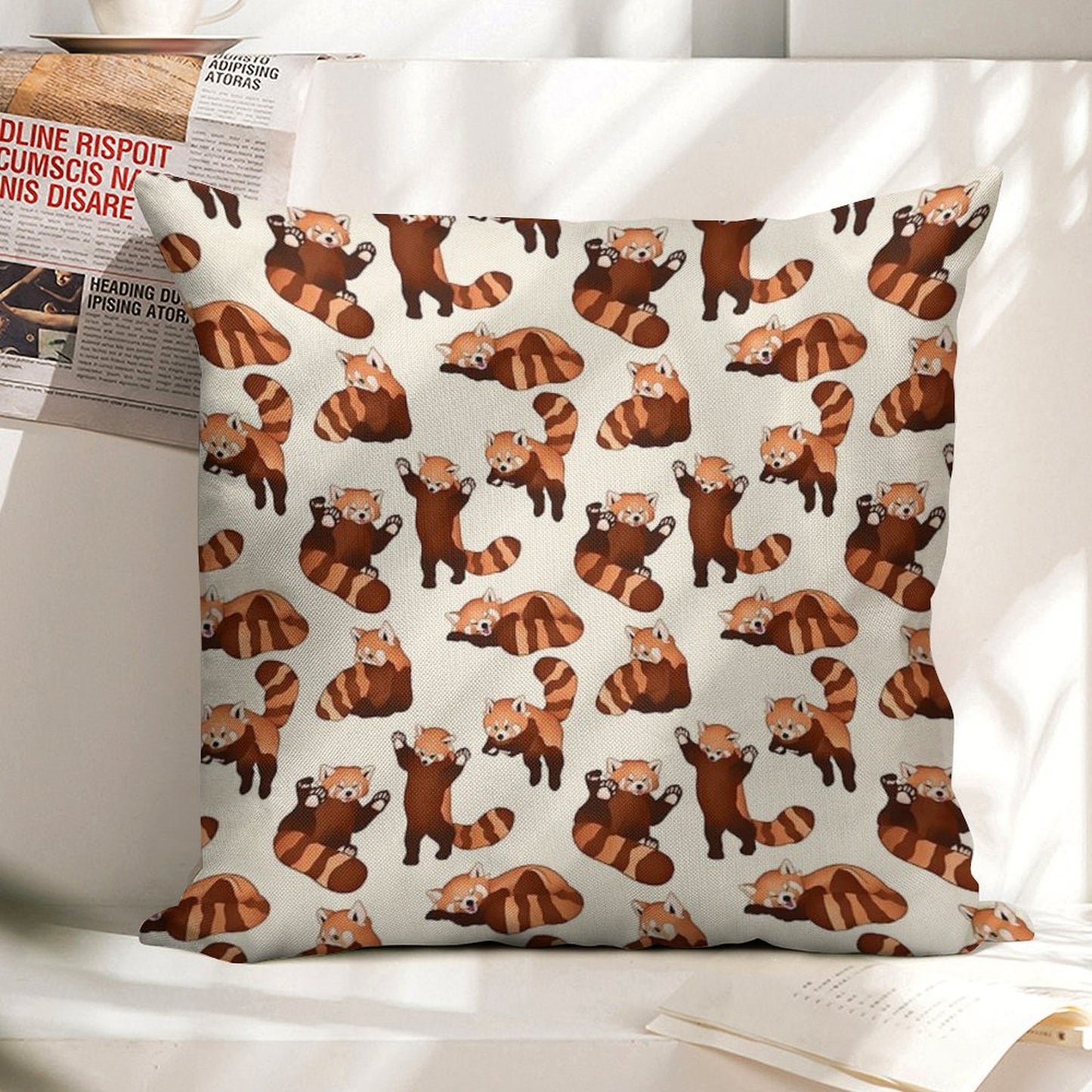 Red Panda Pattern Linen Throw Pillow Cover