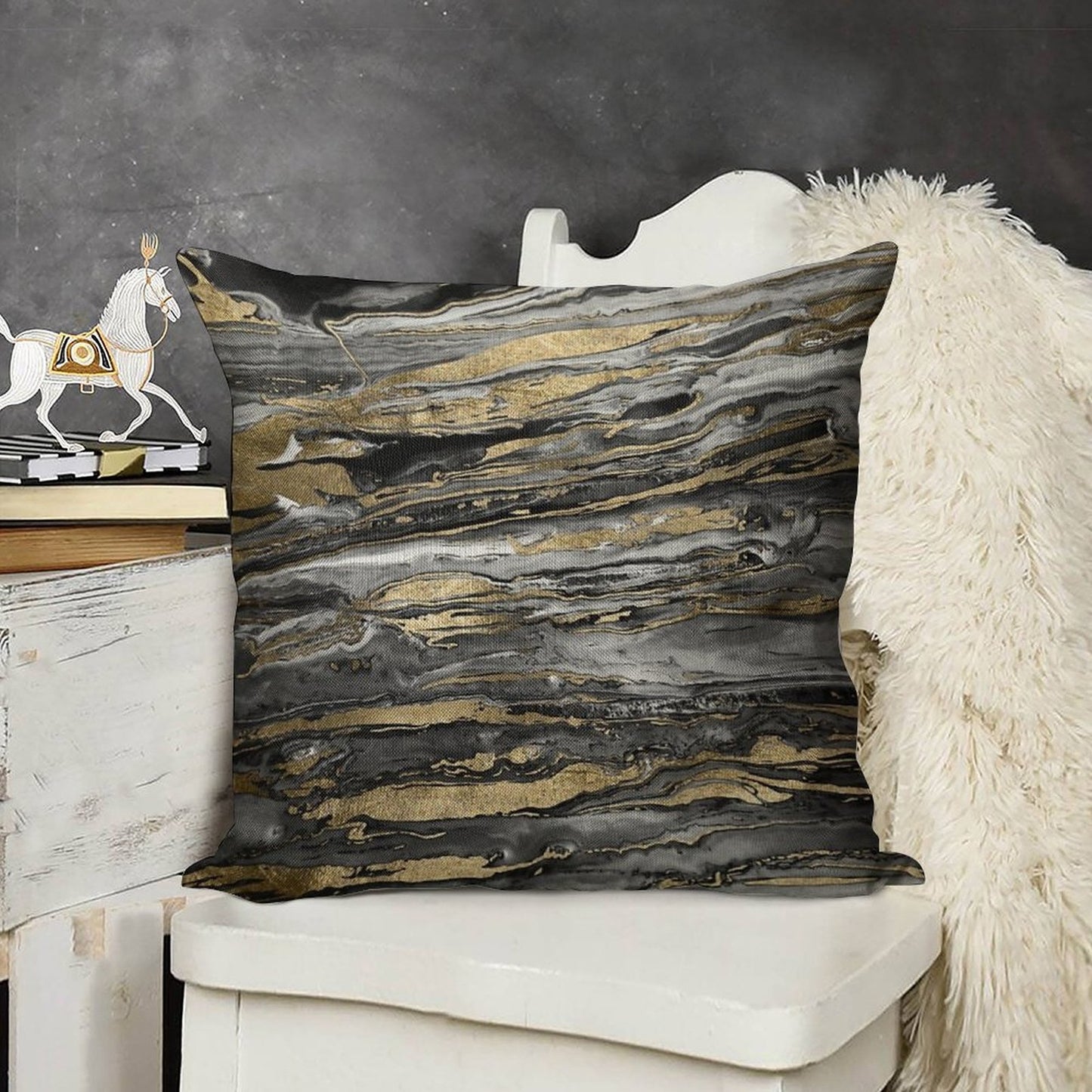 Stylish Grey Gold Abstract Marble Linen Throw Pillow Cover