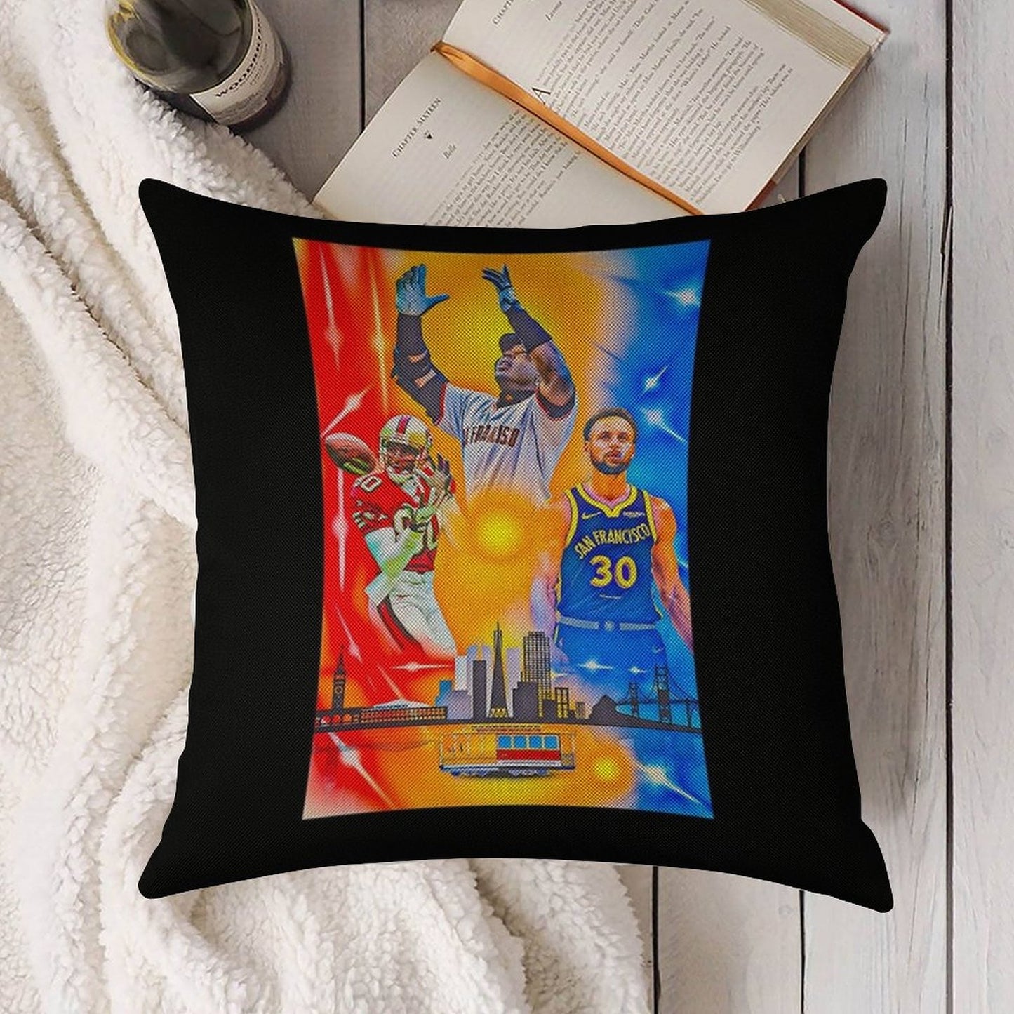 San Francisco Sports Legends Linen Throw Pillow Cover