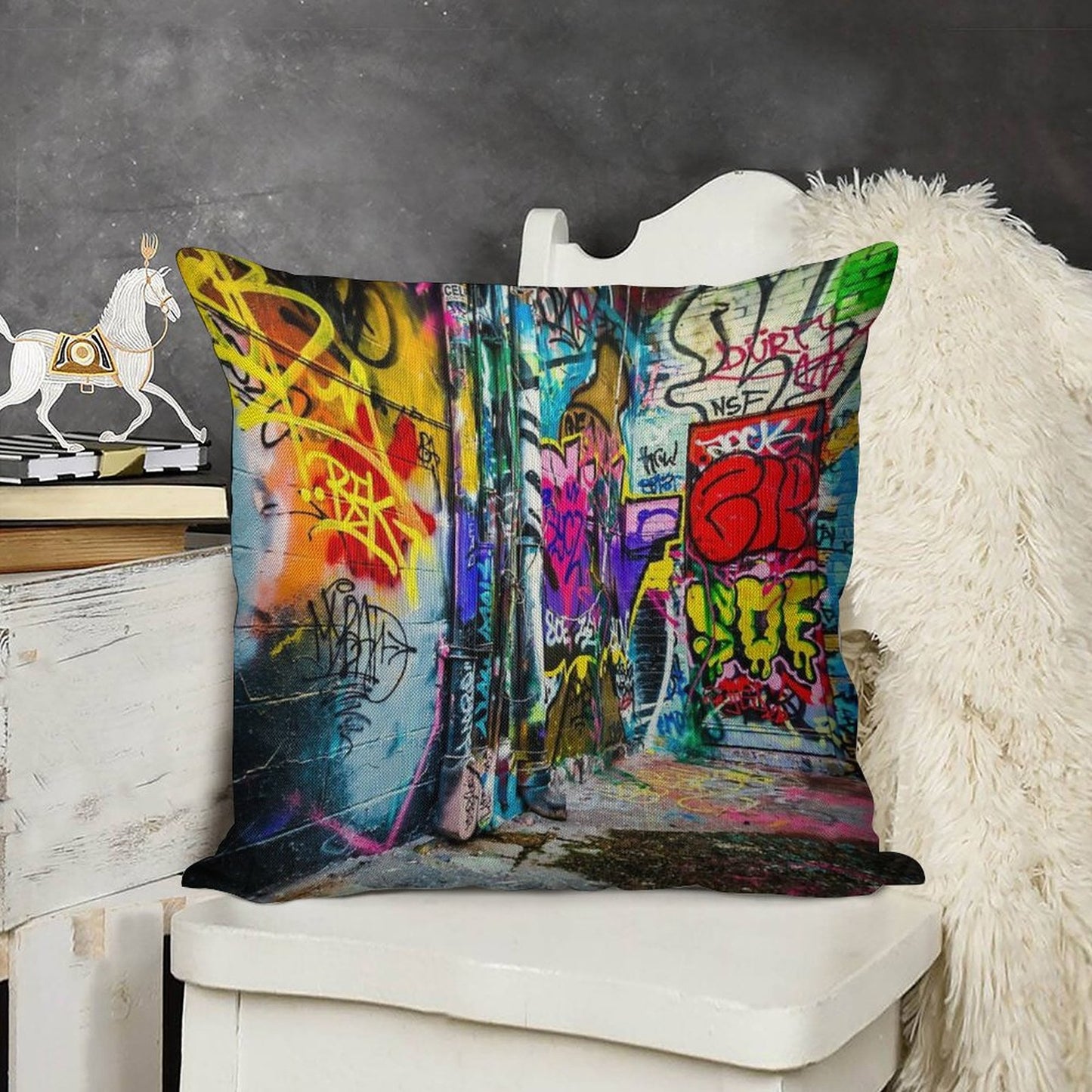 Street Art Linen Throw Pillow Cover