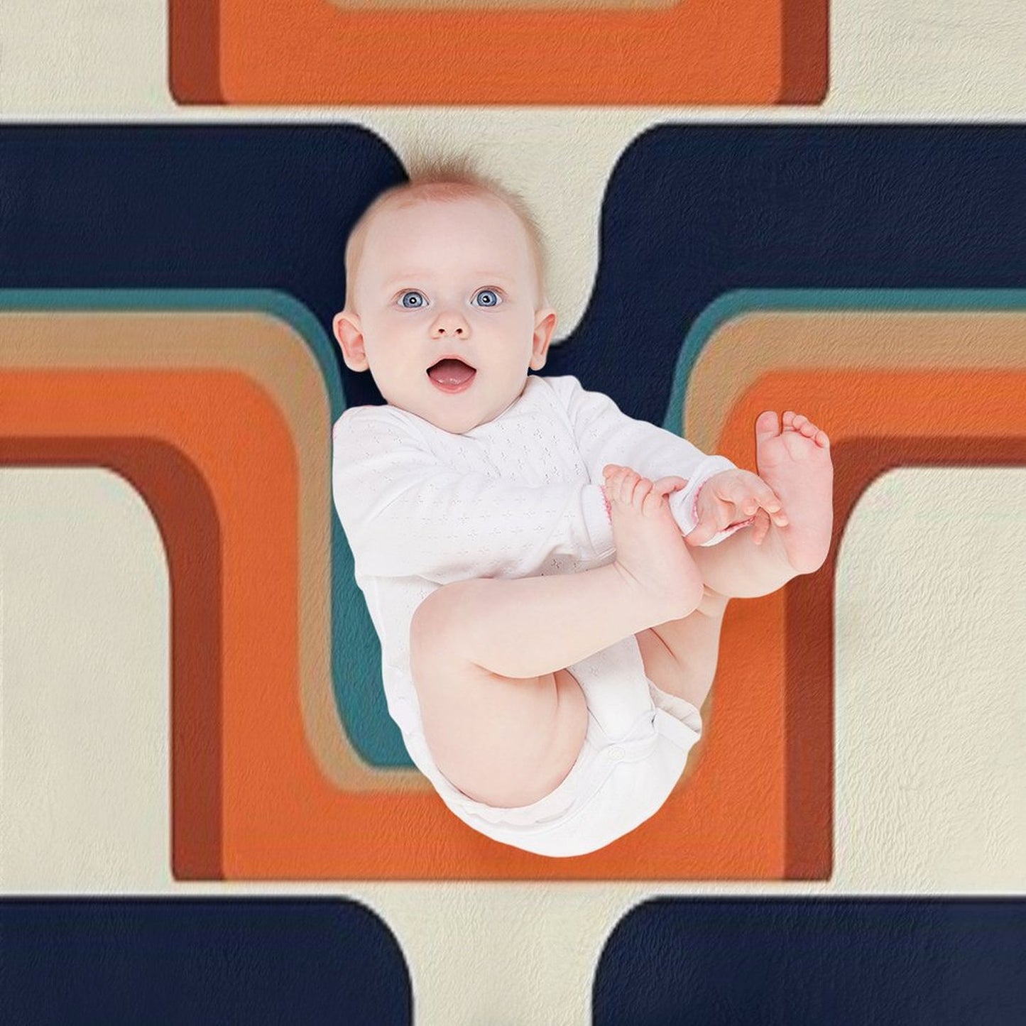 Mid-Century Modern Meets 1970s Orange & Blue Throw Blanket
