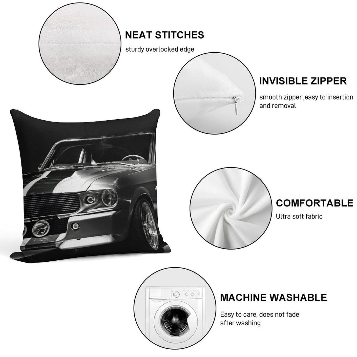 1967 Ford Mustang Shelby GT 500 Soft High-Density Material Throw Pillow