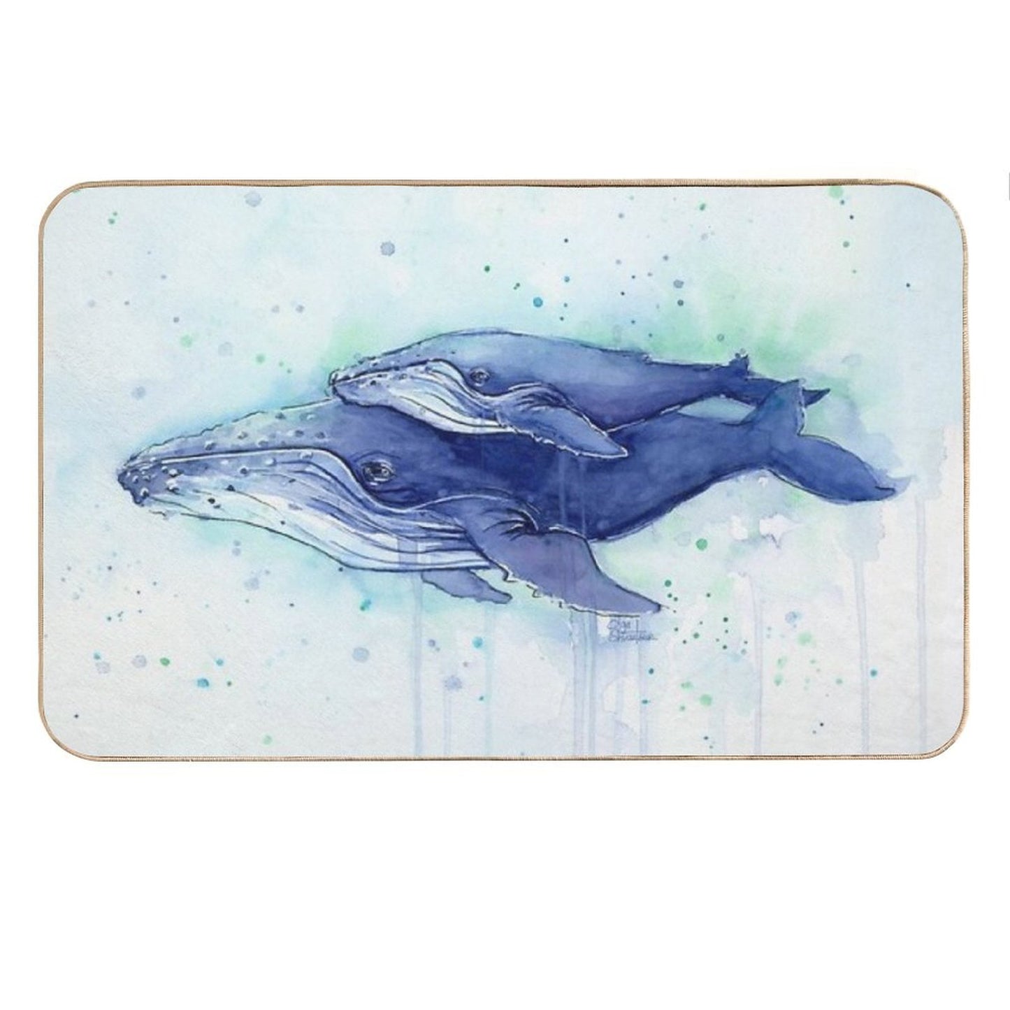 Humpback Whale Mom And Baby Painting Bath Mat