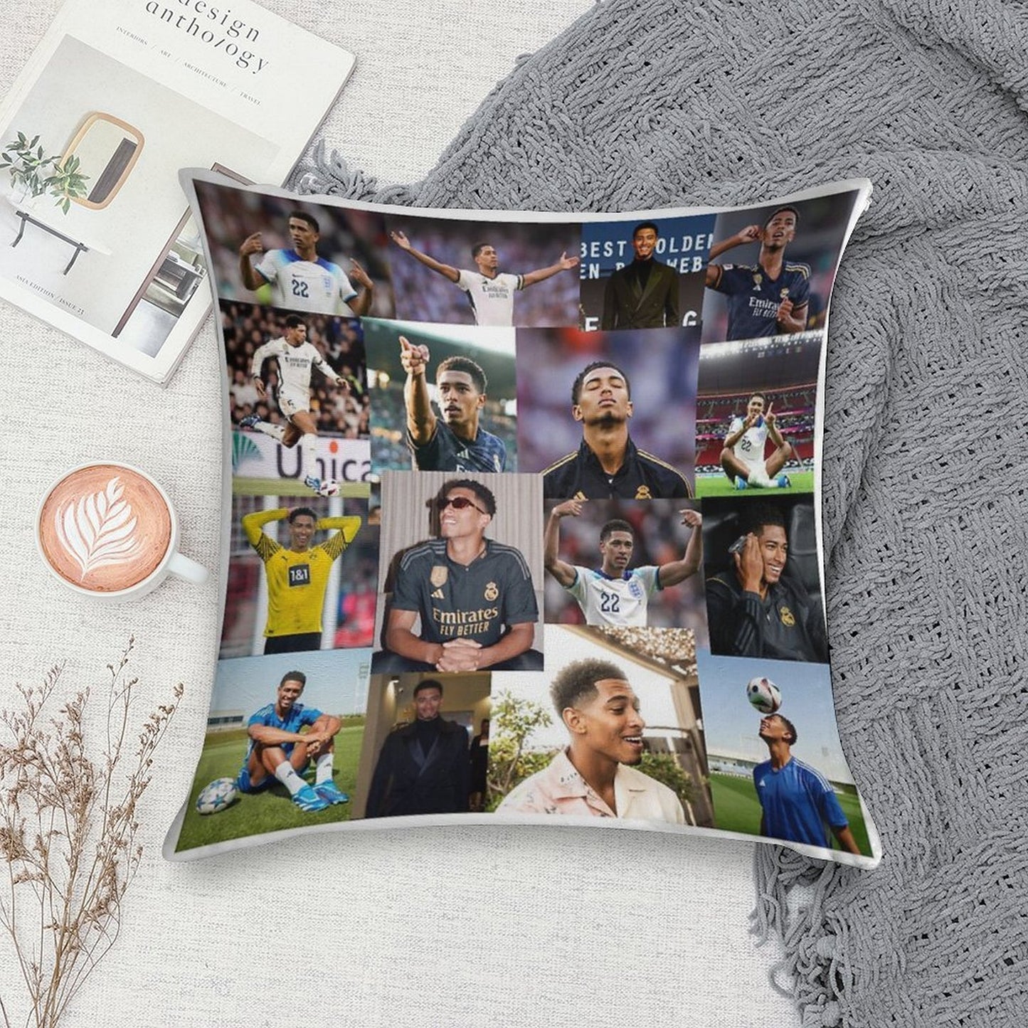 Jude Bellingham Collage Soft Warmth Comfort Throw Pillow