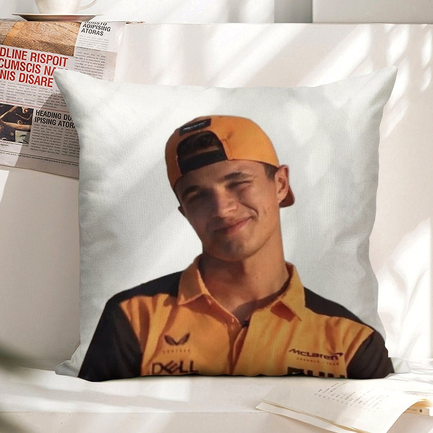 Lando Norris Linen Throw Pillow Cover