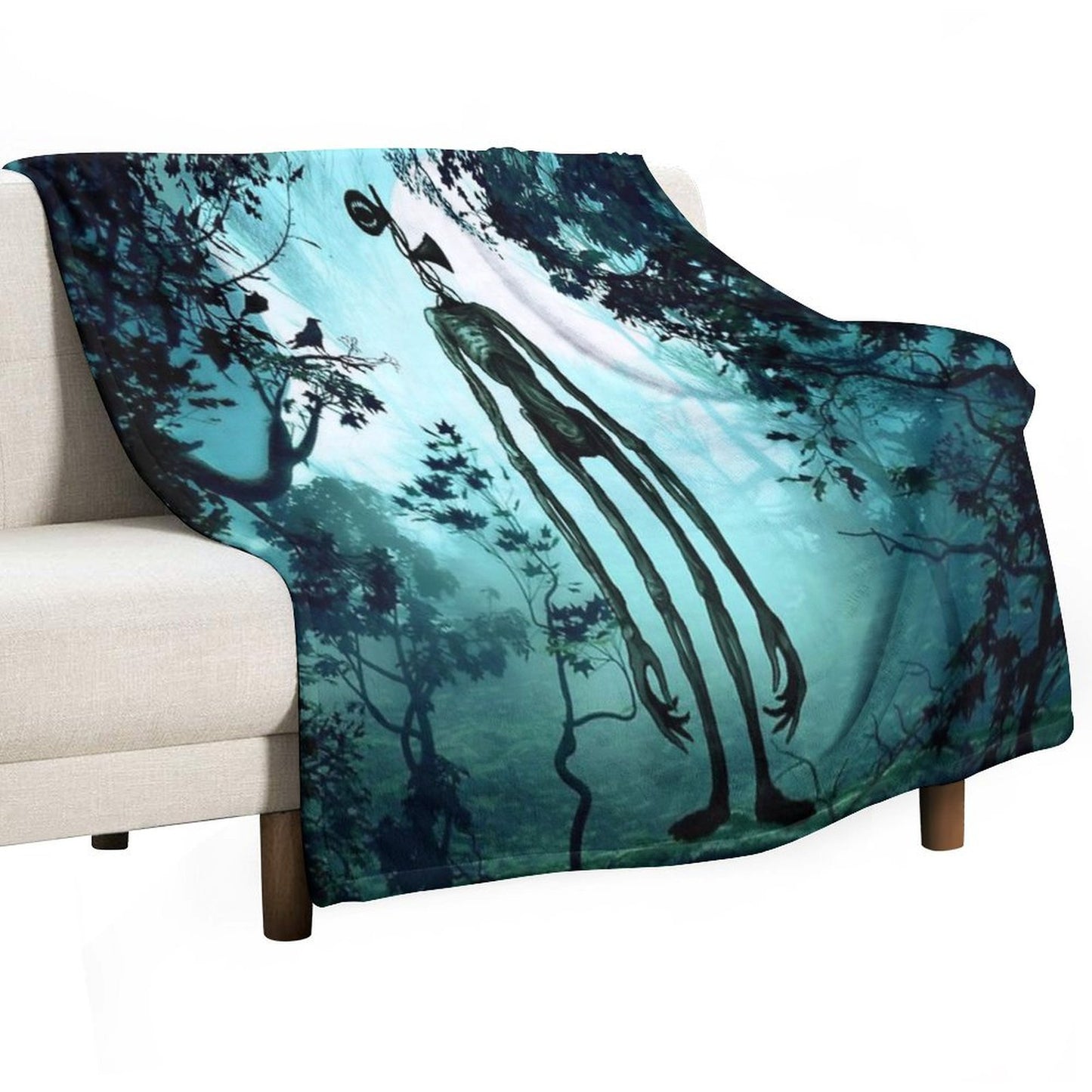 Siren Head in Horror Background Throw Blanket