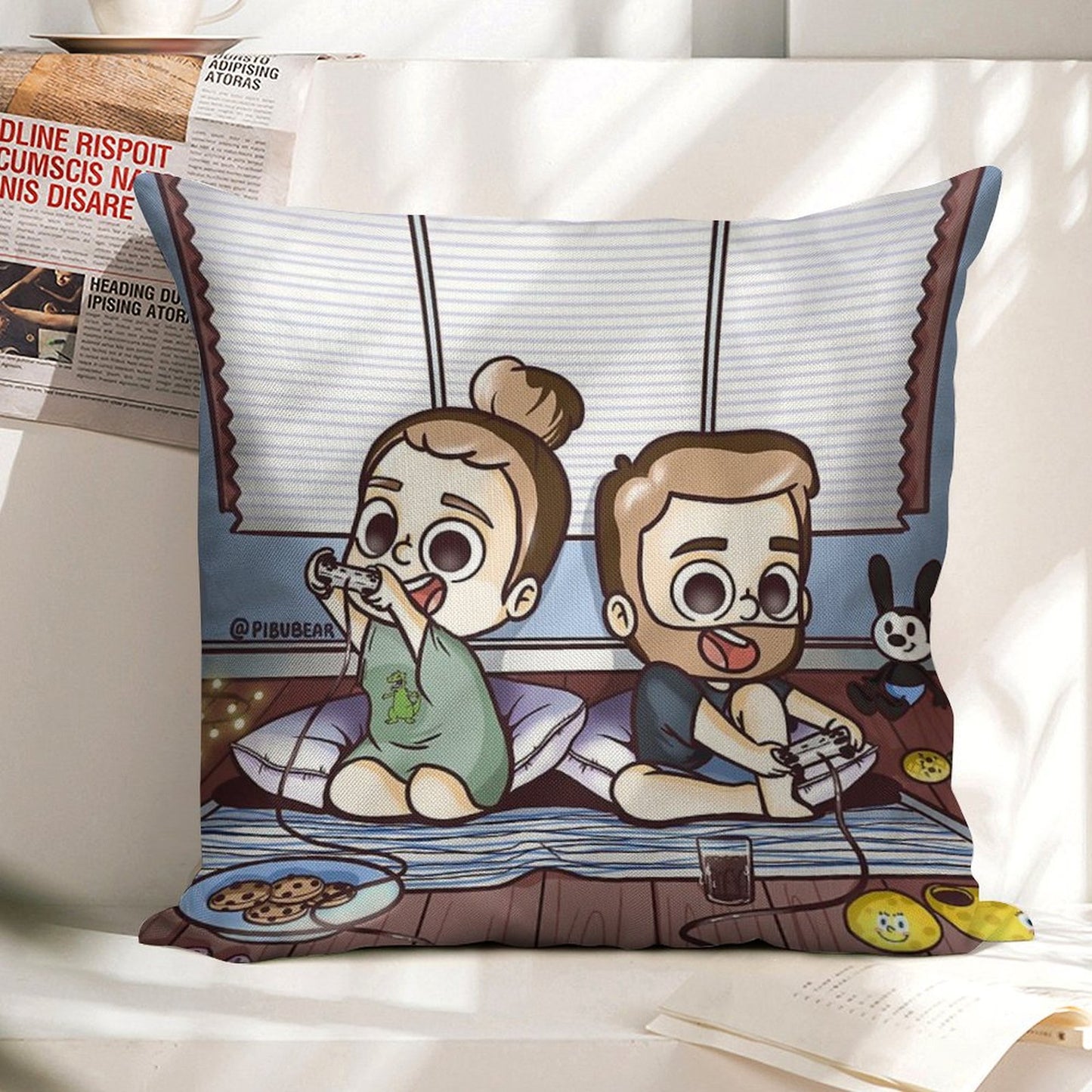 Let's Play Together - Pibubear Linen Throw Pillow Cover