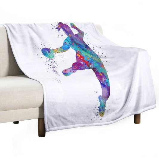 Handball Girl Colorful Watercolor Silhouette Throw Blanket