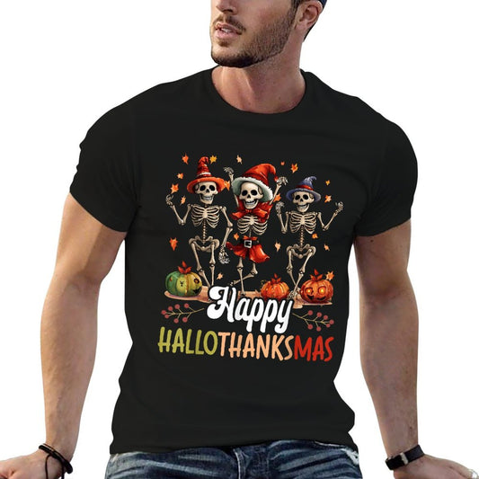 Happy Hallothanksmas Halloween Thanksgiving Christmas Vintage-inspired T-Shirt