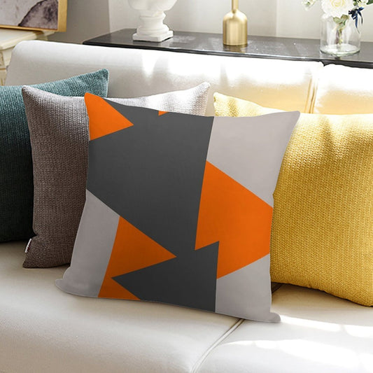 Orange And Grey Triangles Soft Luxury Feel Throw Pillow
