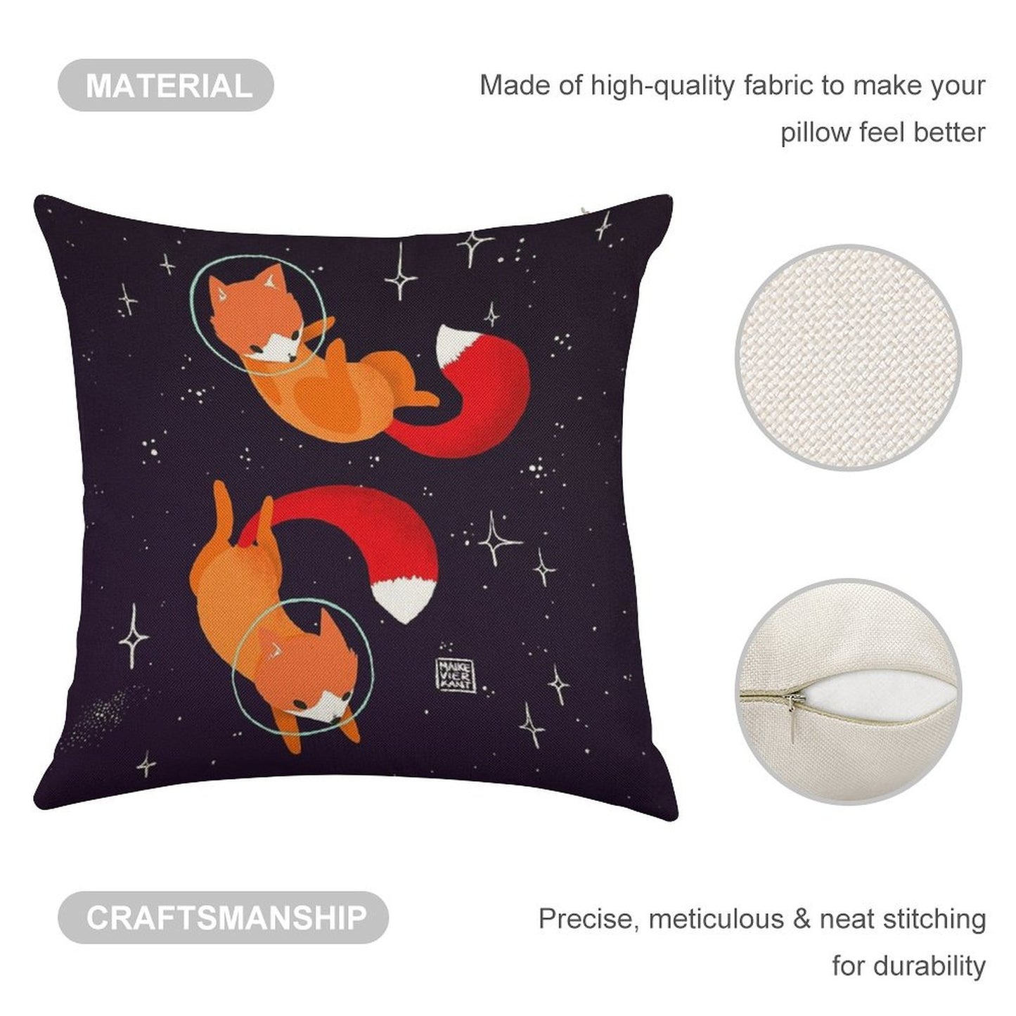 Space Foxes Linen Throw Pillow Cover
