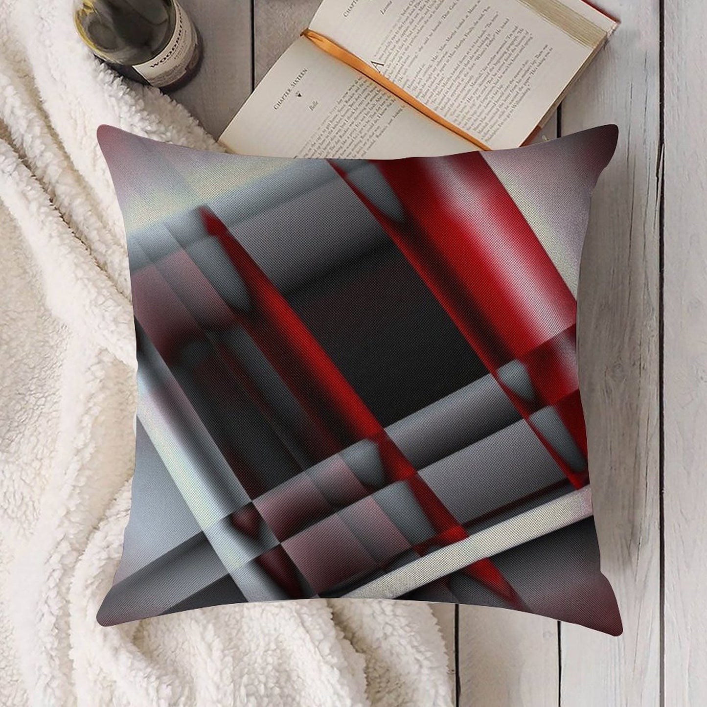 Decorative Red And White Linen Throw Pillow Cover