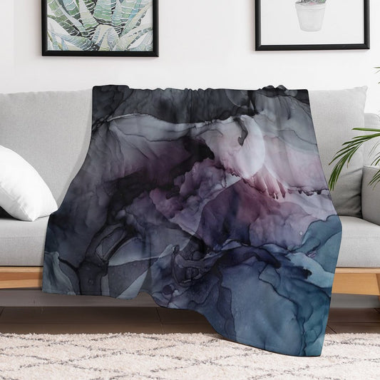 Moody Dark Chaos Inks Abstract Throw Blanket