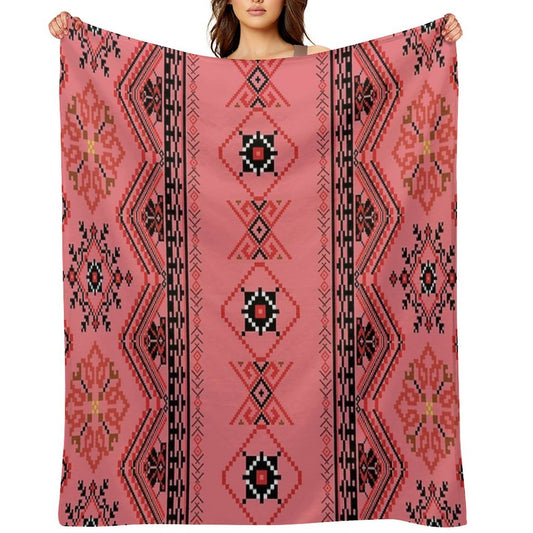 Traditional Ethnic Textile Pattern in Pink And Red Throw Blanket