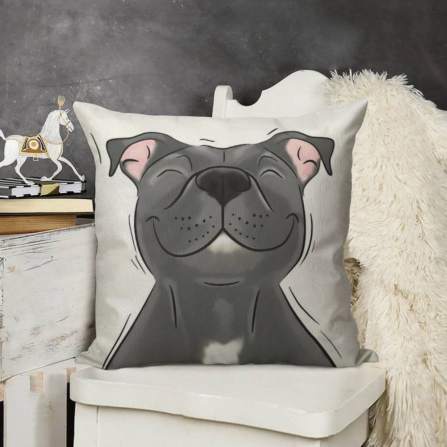 Smiling Blue Staffy Dog (stafford) Staffy Love Linen Throw Pillow Cover