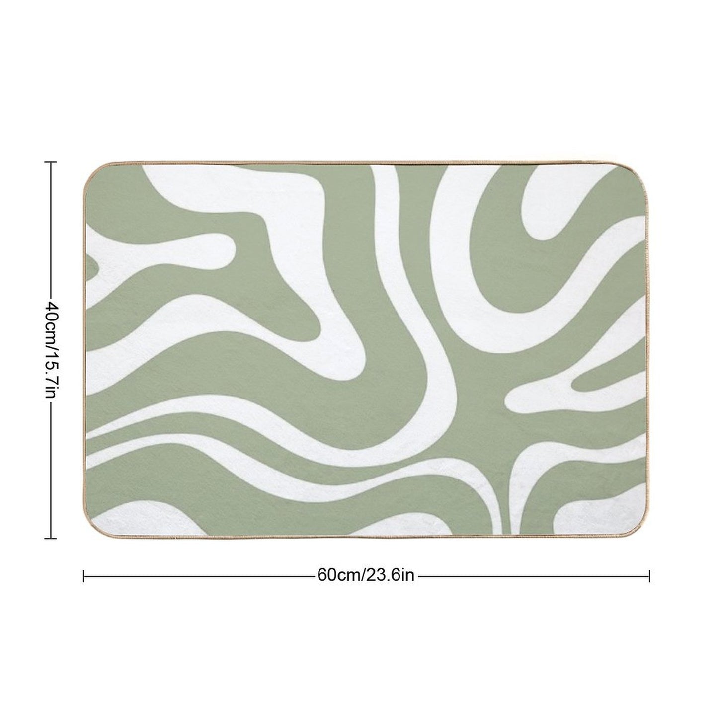Retro Modern Liquid Swirl Abstract Pattern Square in Sage Green And White Bath Mat