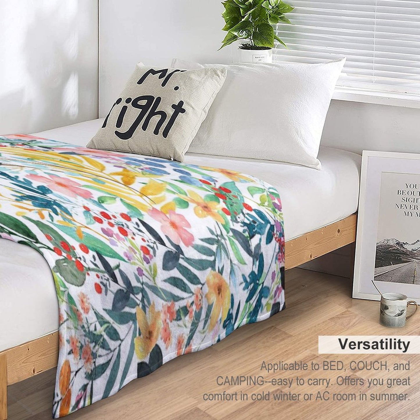 Colorful Watercolor Floral Pattern Throw Blanket