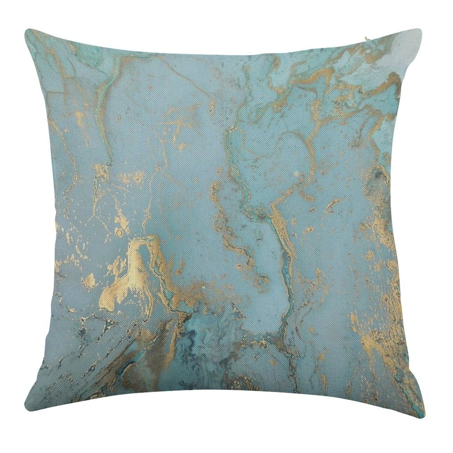 Marble Design - Gold Effect - Turquoise Blue, Teal Marbling Linen Throw Pillow Cover