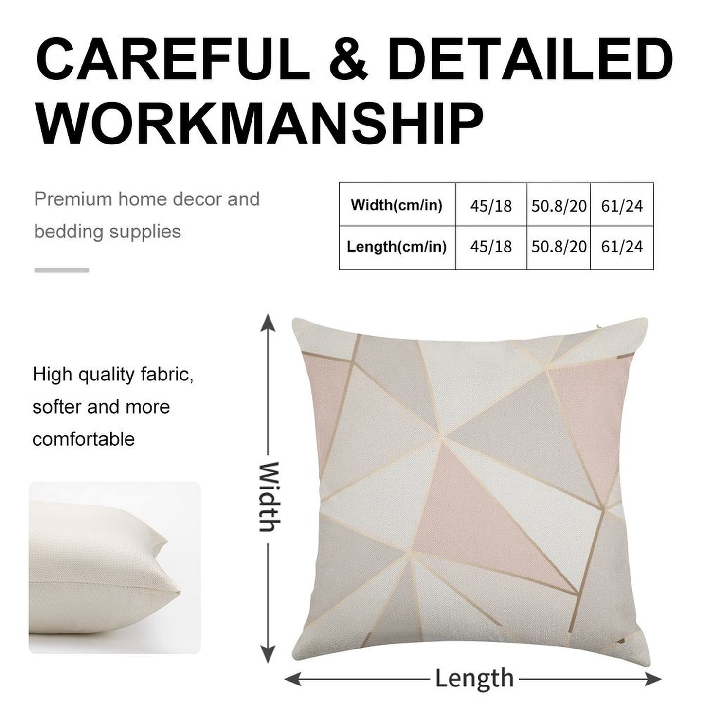 Geometric Pink & Gray Linen Throw Pillow Cover