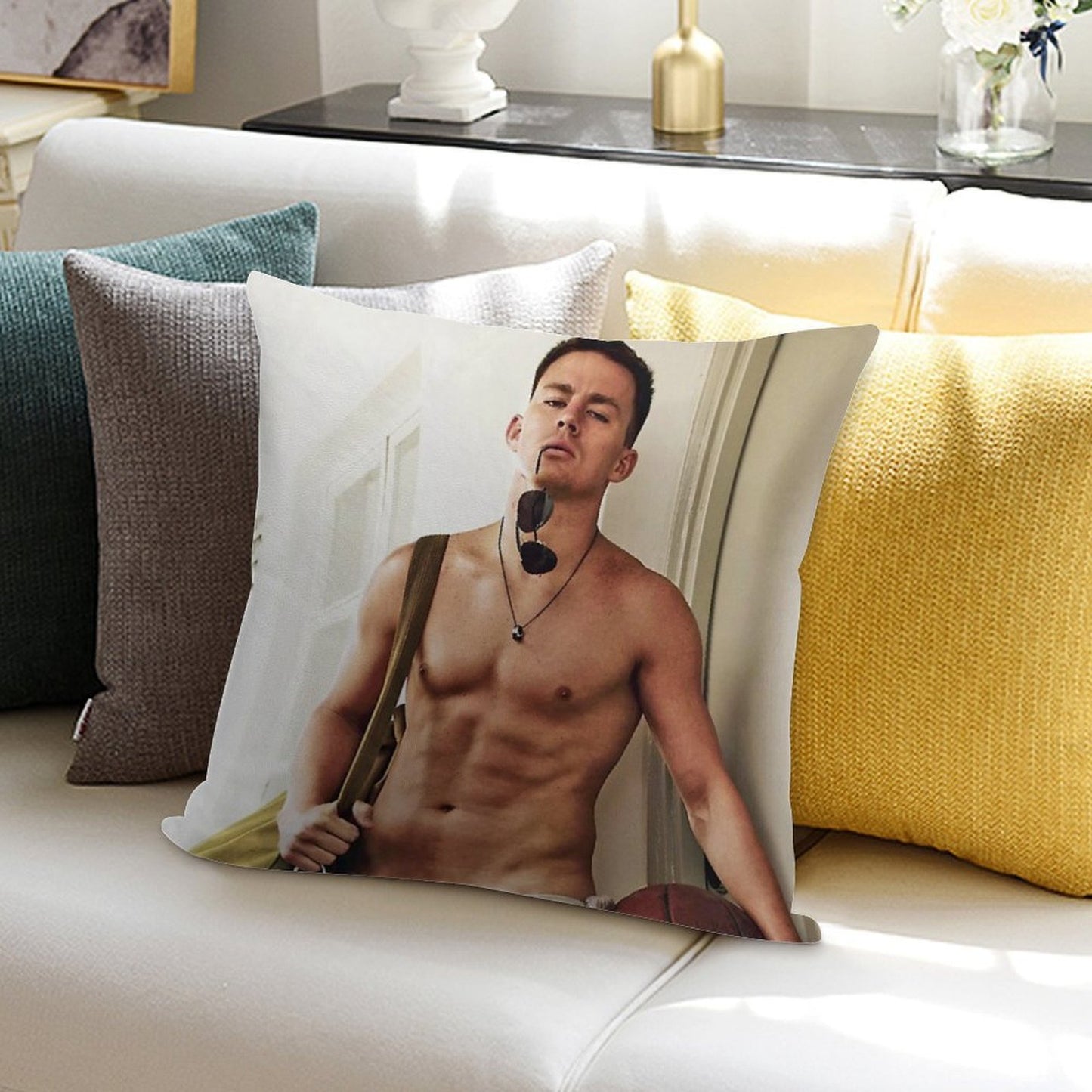 Channing Tatum Shirtless Soft Anti-Pilling Throw Pillow