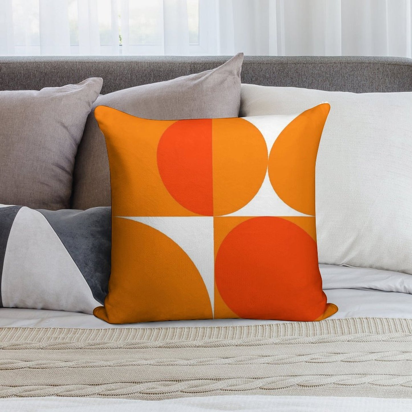 Orange Bauhaus Soft Gift Ready Throw Pillow