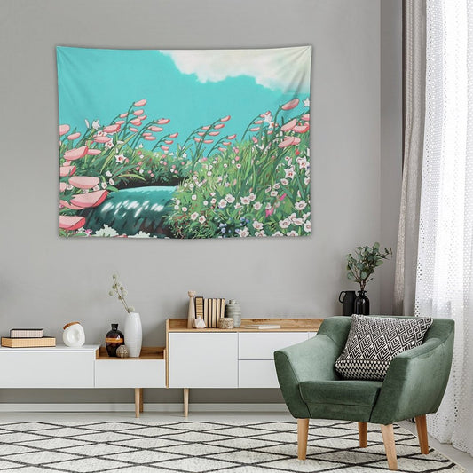 Anime Flowers in The River Scenery Tapestry