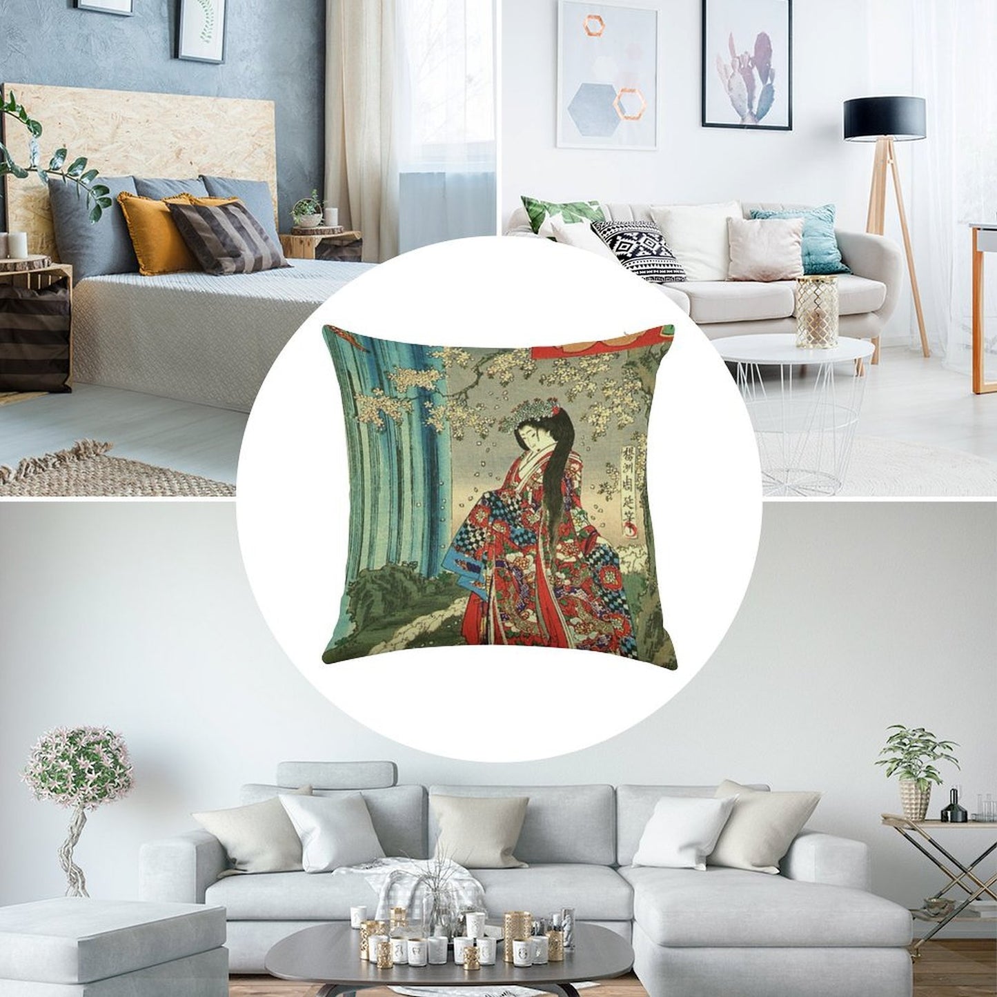 Japanese Classic Geisha Lady - Japan Art Linen Throw Pillow Cover