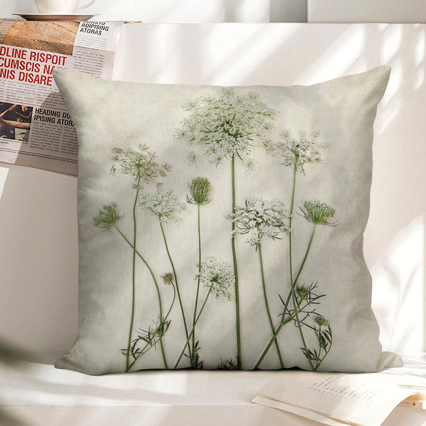 Queen Anne's Lace Linen Throw Pillow Cover