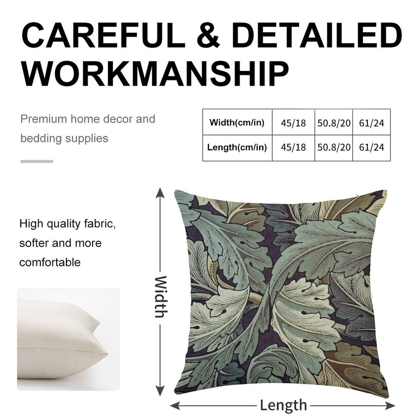 William Morris Acanthus Blue Pattern Linen Throw Pillow Cover