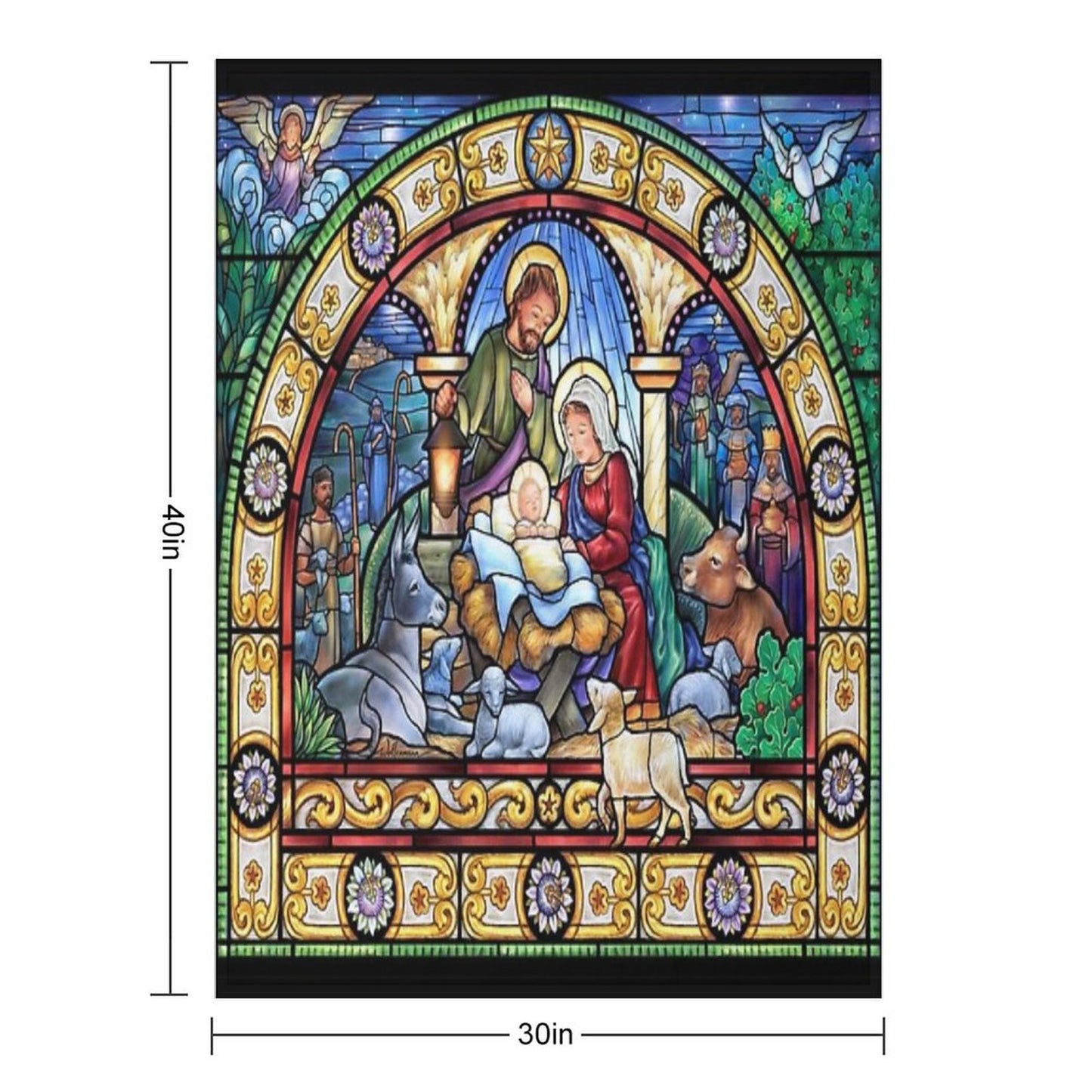 Stained Glass Nativity Throw Blanket