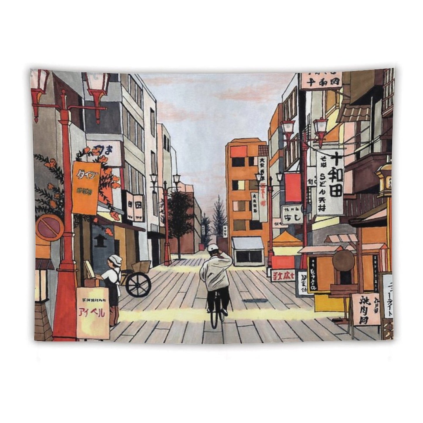 Early Morning Ride in Japan Tapestry